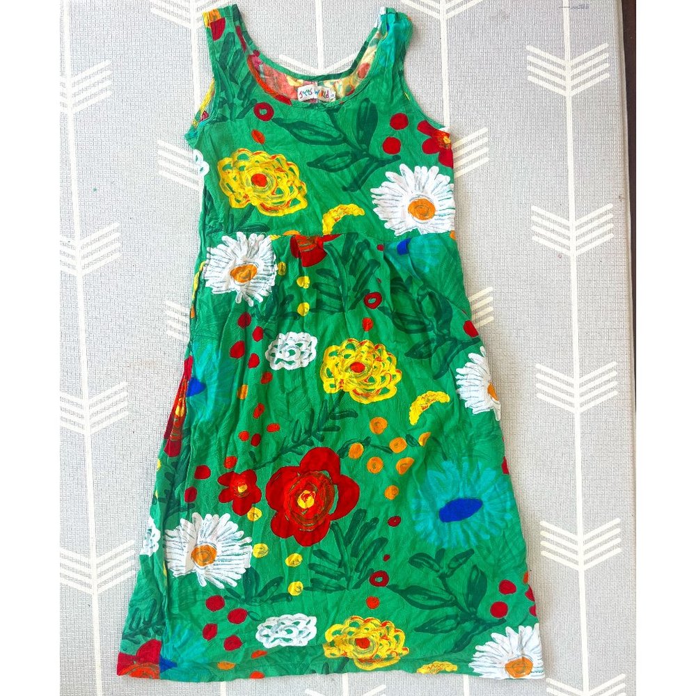 Vintage Jams World Janice Dress Green Floral (SMALL)
